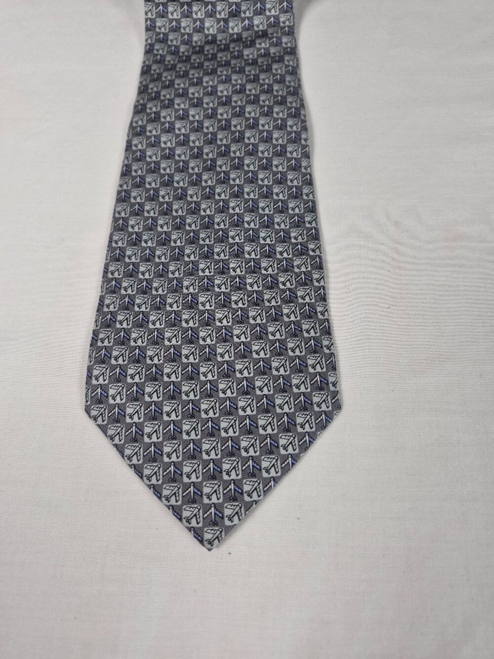 Banana Republic Men's Tie Silk Made in Italy Airplane Aviation Pilot Blue Gray